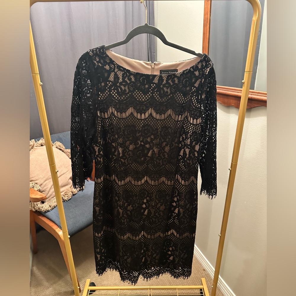 NWT Jessica Howard Black Lace Sheath Dress